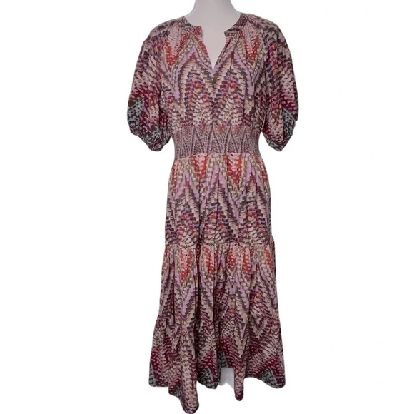 Anthropologie Pink and Purple Wrap Midi Dress - Picture 3 of 15